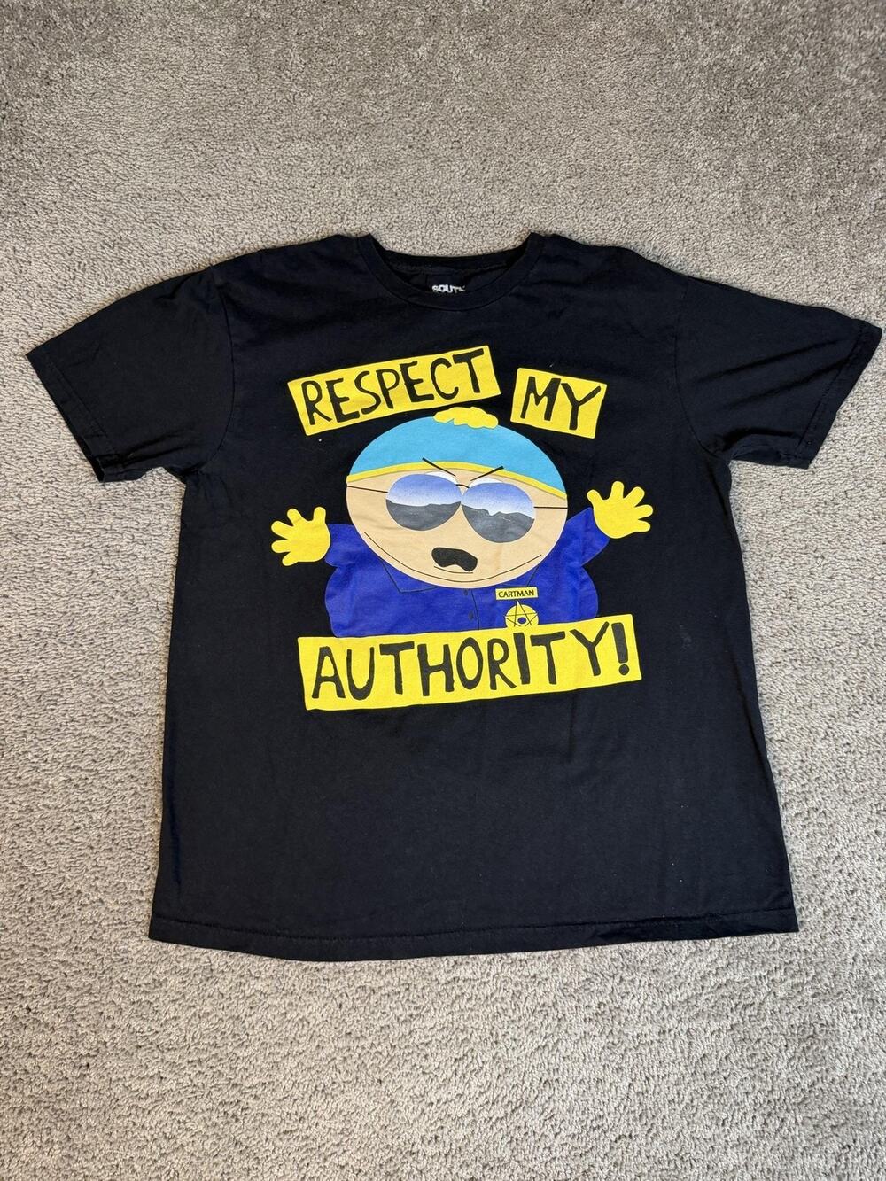 South Park Shirt Mens L Black Eric Cartman Respect My Authority Short Sleeve